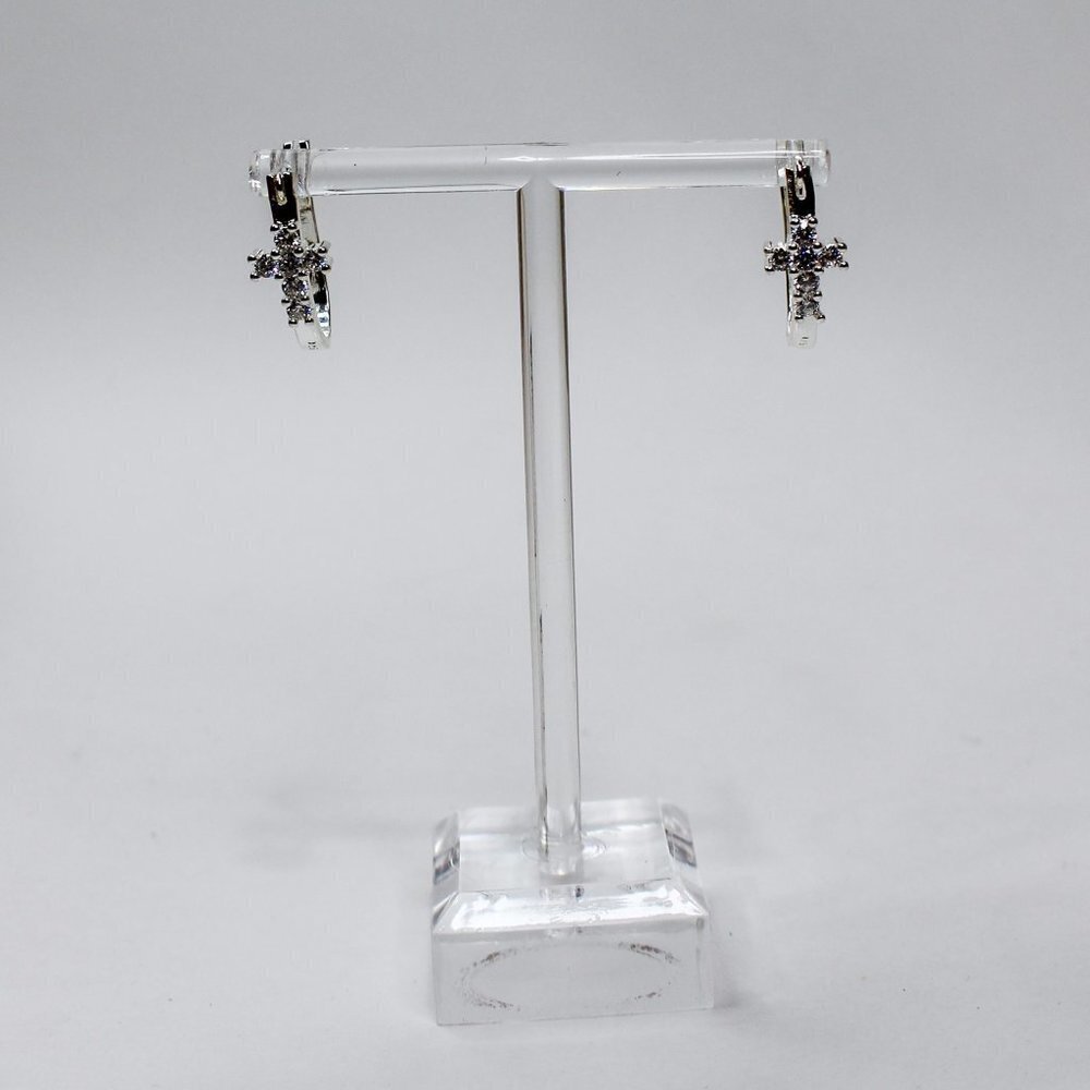 925 Huggie Hoop Earrings Sterling Silver Cross